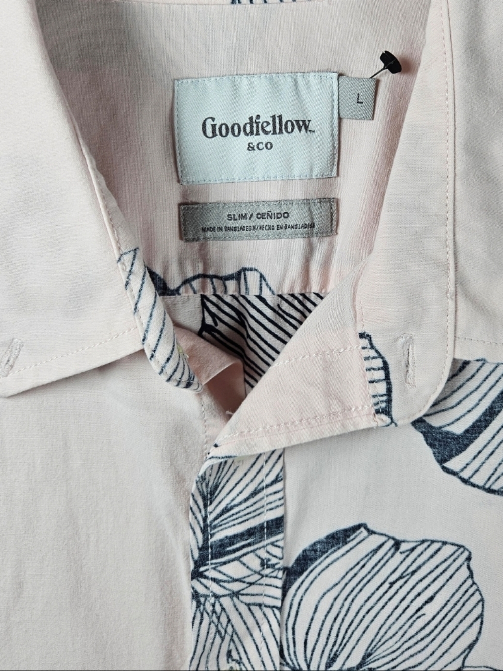 Goodfellow & Co Light Pink Short-Sleeve Floral Button-Down Shirt / Mens Large - Picture 9 of 11